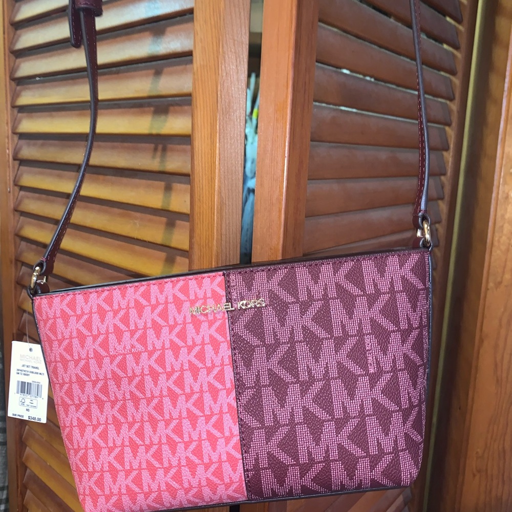 Michael Kors Jet Set Two-Toned Pink and Purple Leather Crossbody Bag